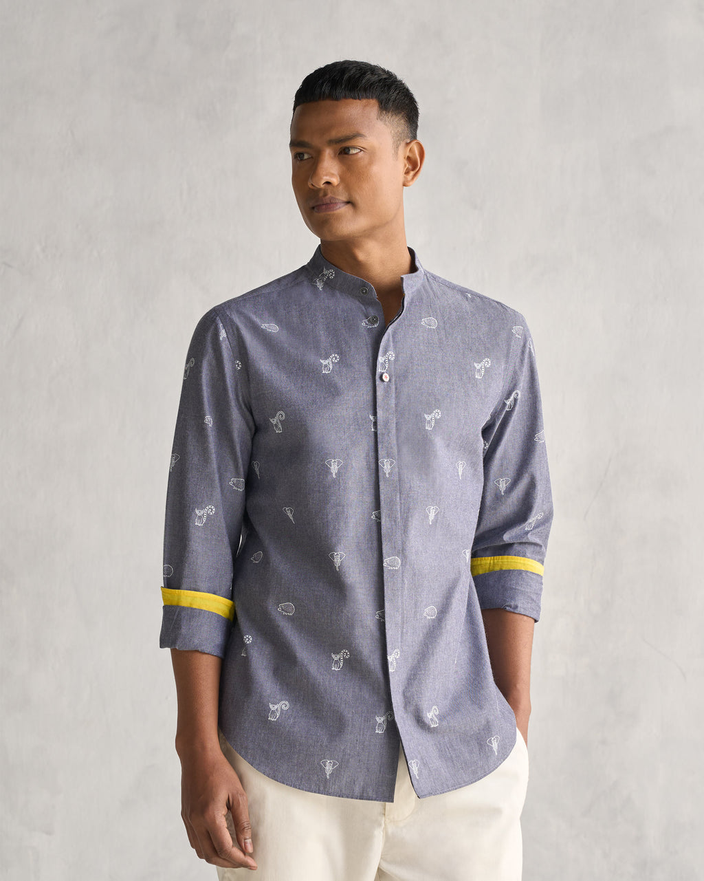 Mens collarless button down shirts best sale