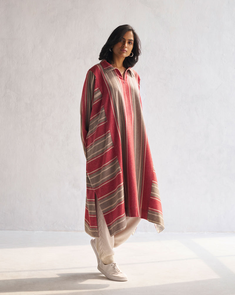 Woollen Pheran - Red & Beige