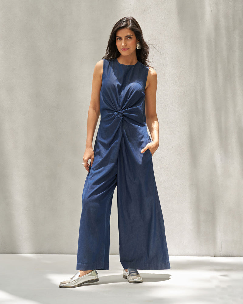 Front Knot Jumpsuit - Denim