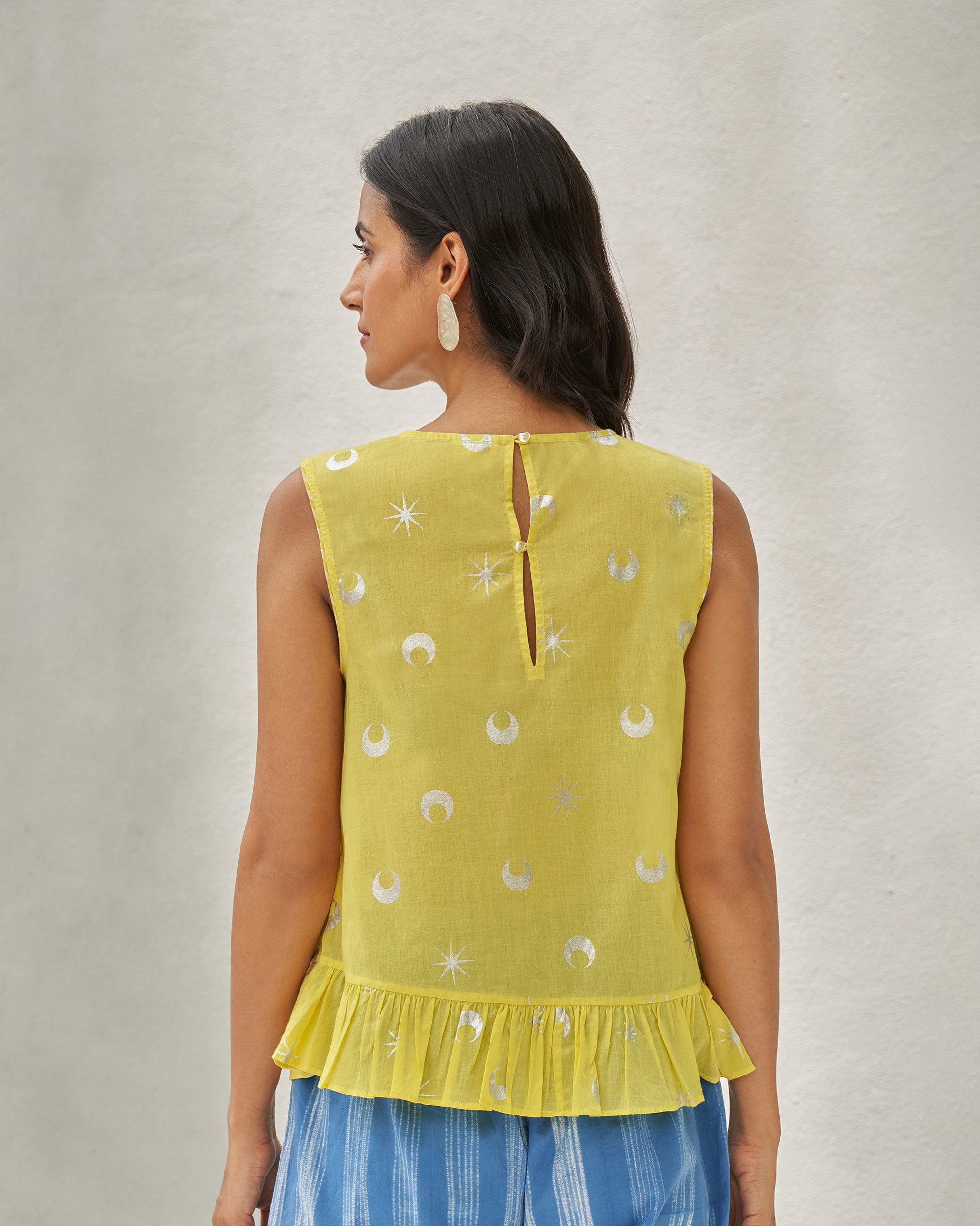 Demi Moon Ruffle Top - Yellow & Silver