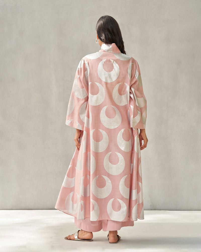 Moon Pleated Kurta - Pink & Silver