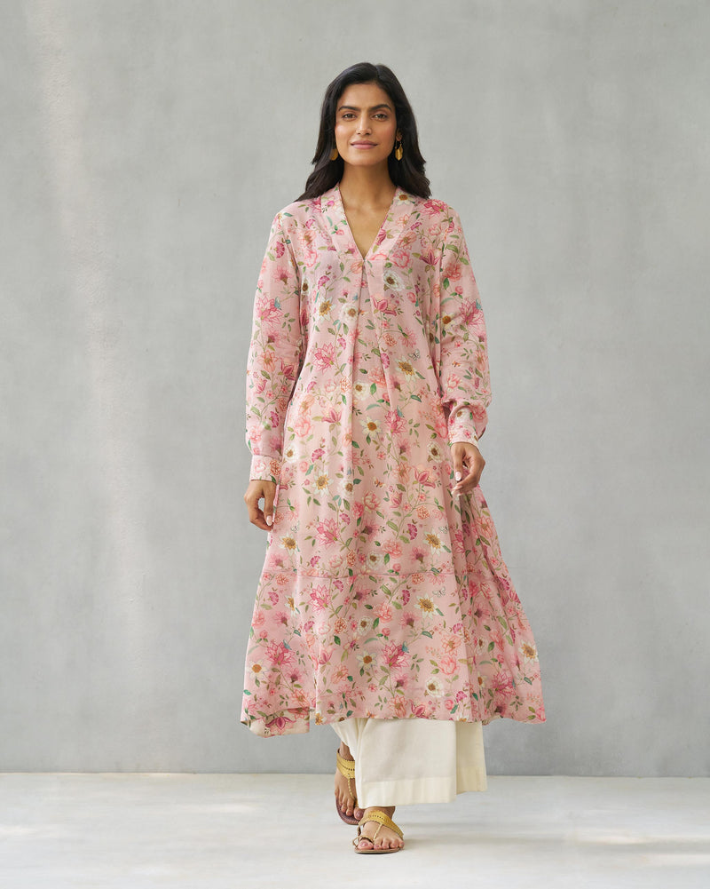 Banko V-neck Kurta - Pink