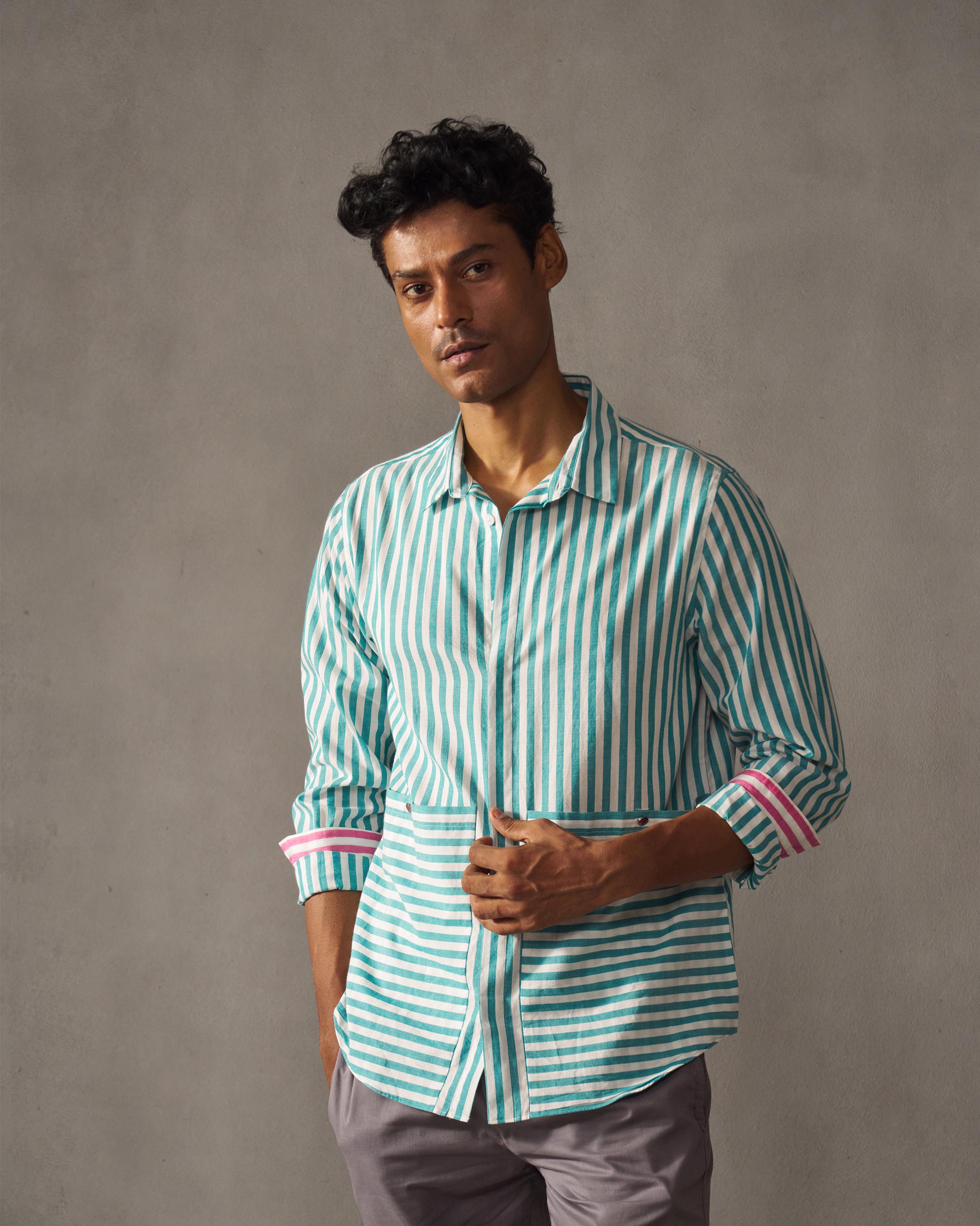 Hunter Shirt - Teal & White Stripes