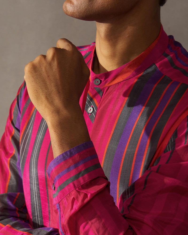 Jashn Kurta - Red & Blue Stripes