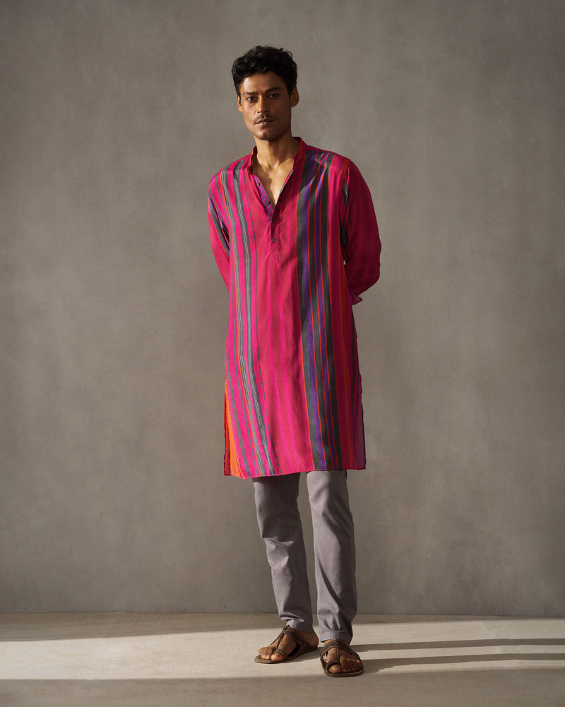 Jashn Kurta - Red & Blue Stripes