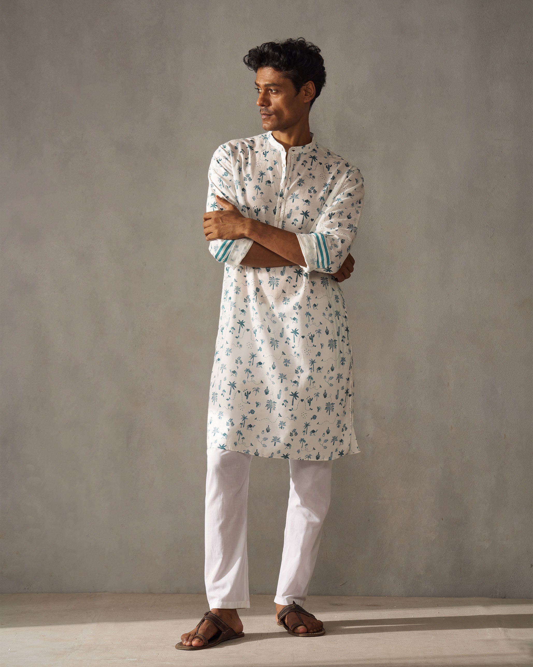 Astral Kurta - Blue & White Print