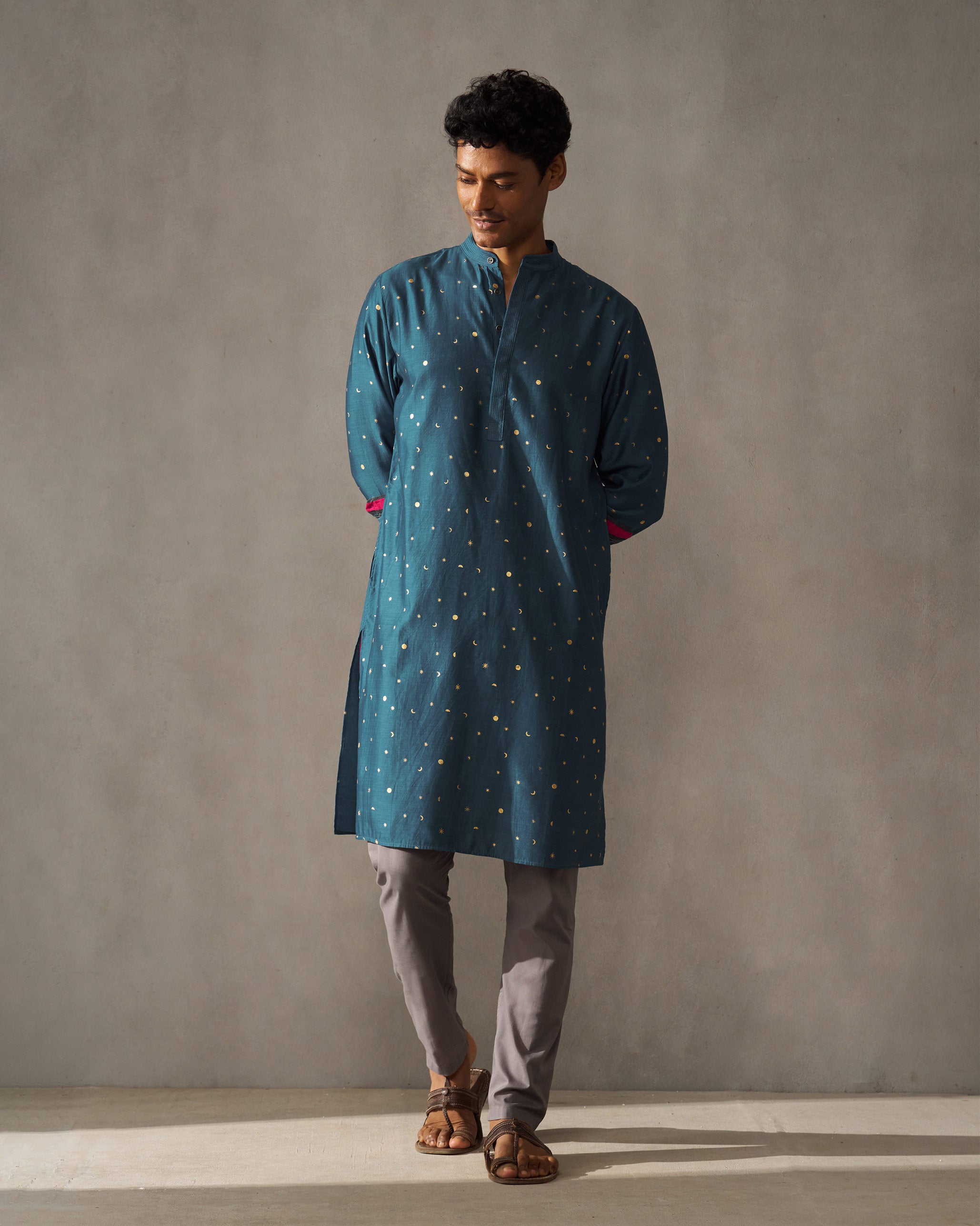 Neckband Kurta - Teal Print