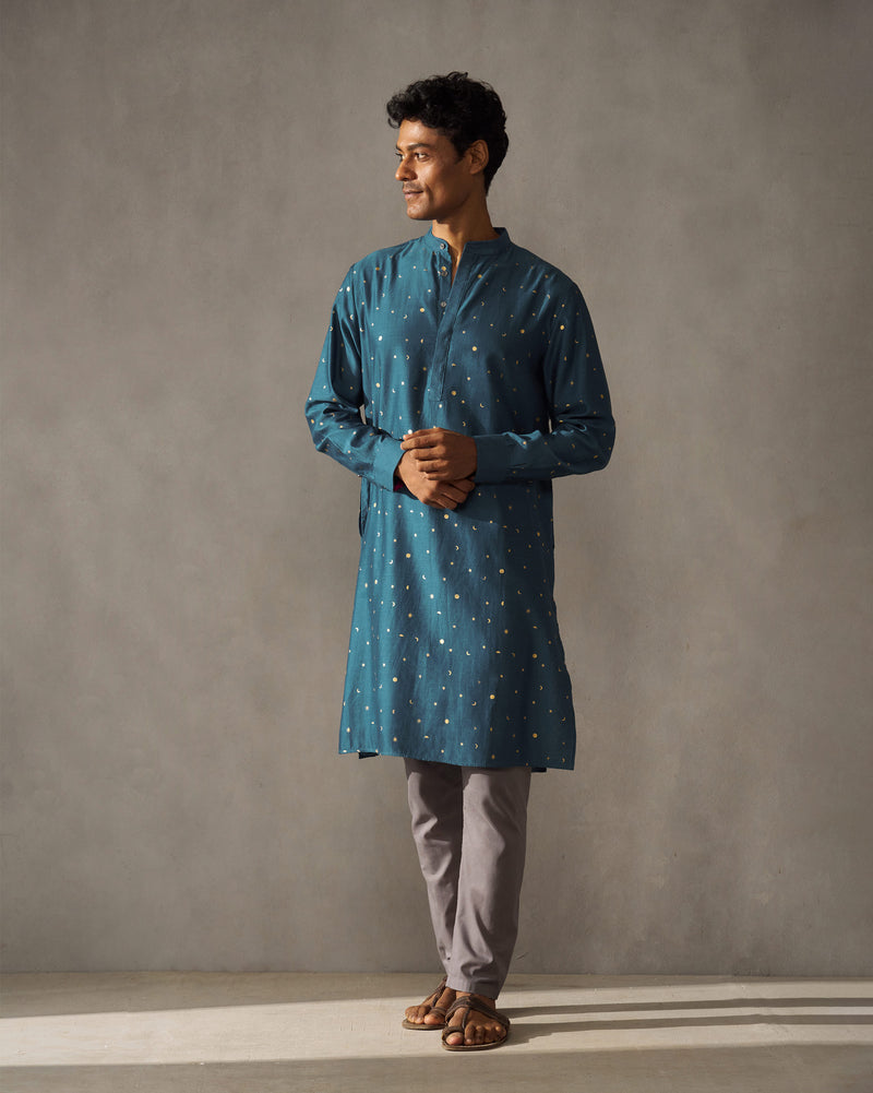 Neckband Kurta - Teal Print