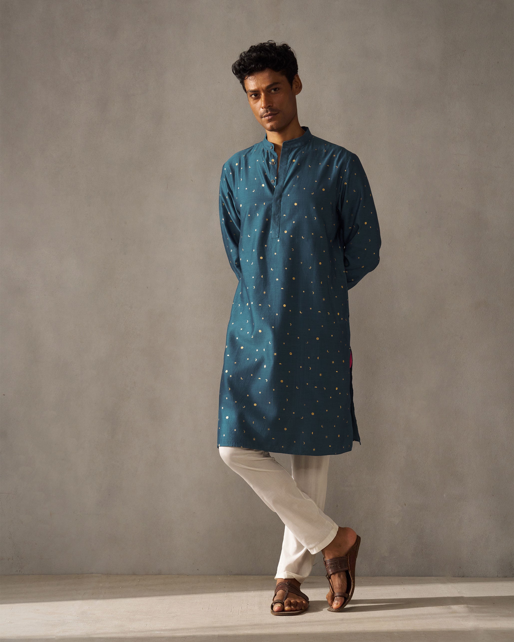 Neckband Kurta - Teal Print