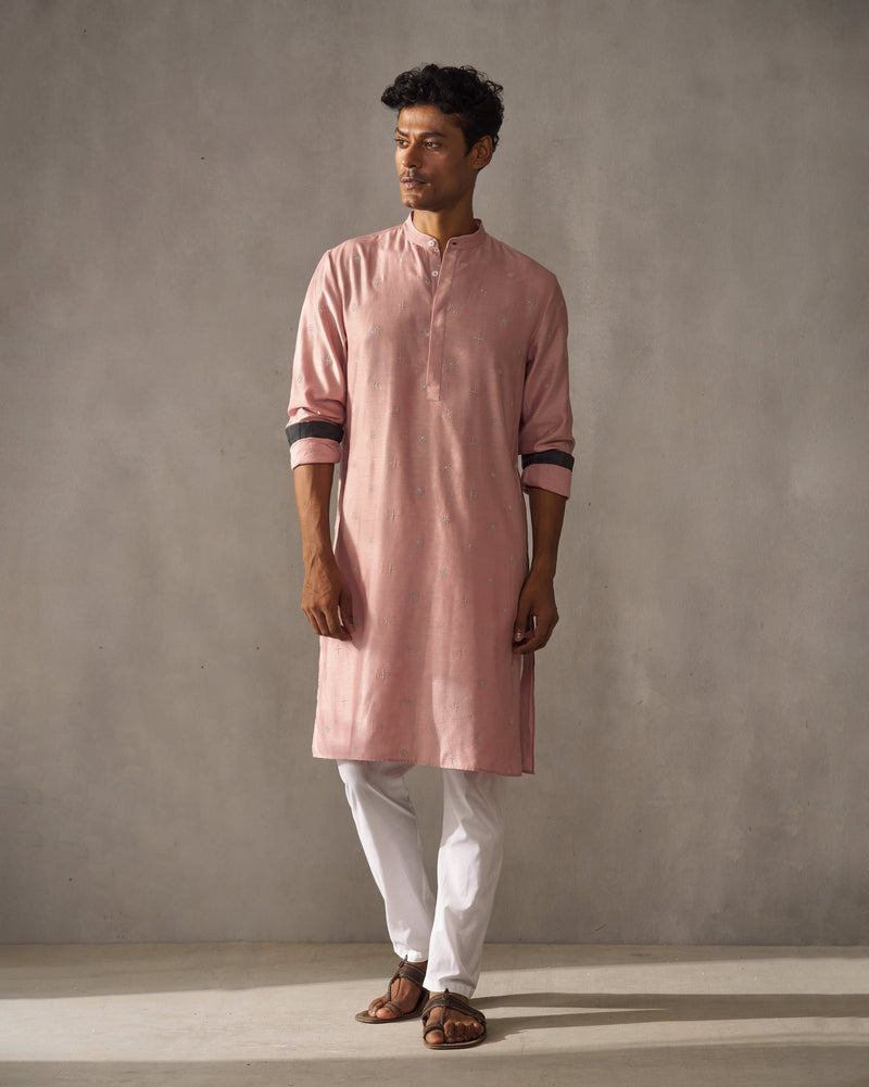 Neckband Kurta - Pink & Silver Embroidered