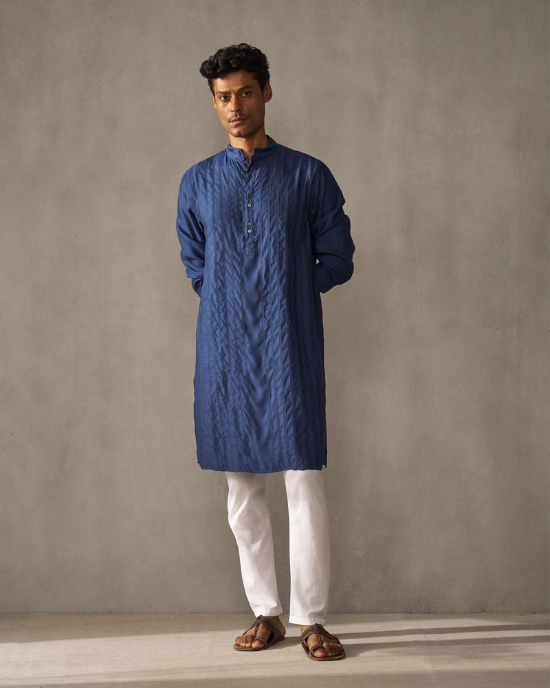 Long Pleated Kurta - Navy