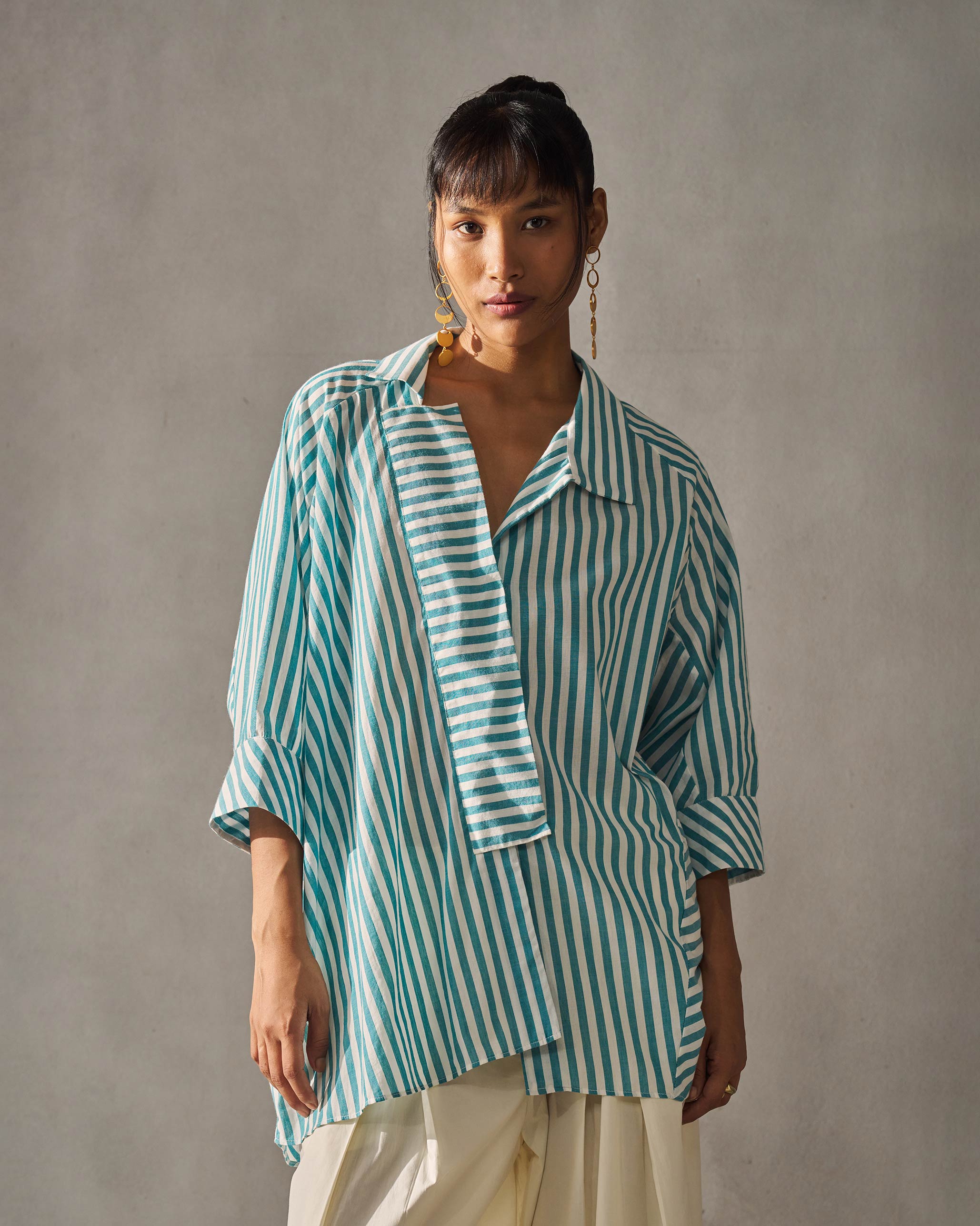 Breeze Shirt - Teal & Ivory