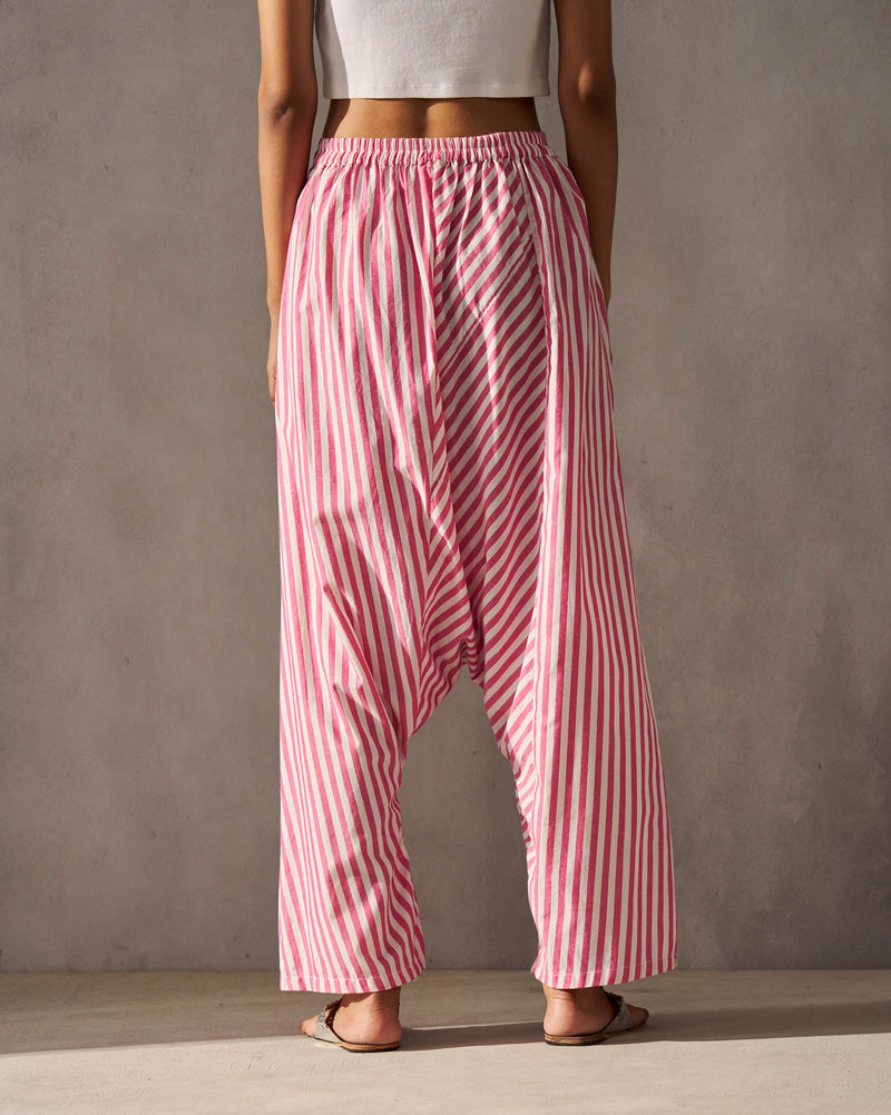 Souk Drop Crotch Pants - Fuchsia & Ivory