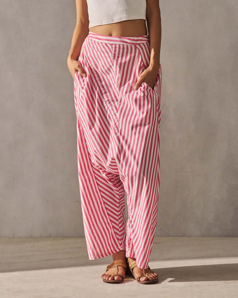 Souk Drop Crotch Pants - Fuchsia & Ivory