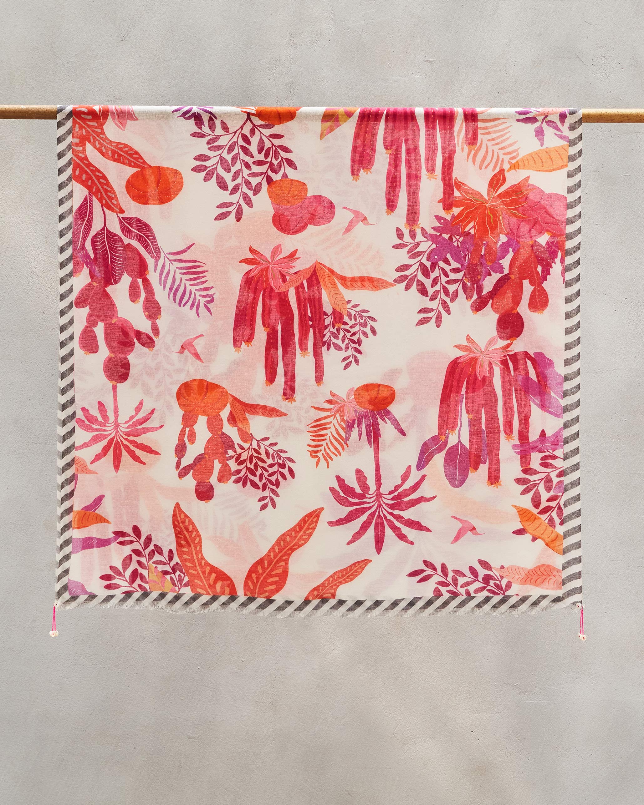 Colouful Cacti Scarf - White & Fuchsia Print