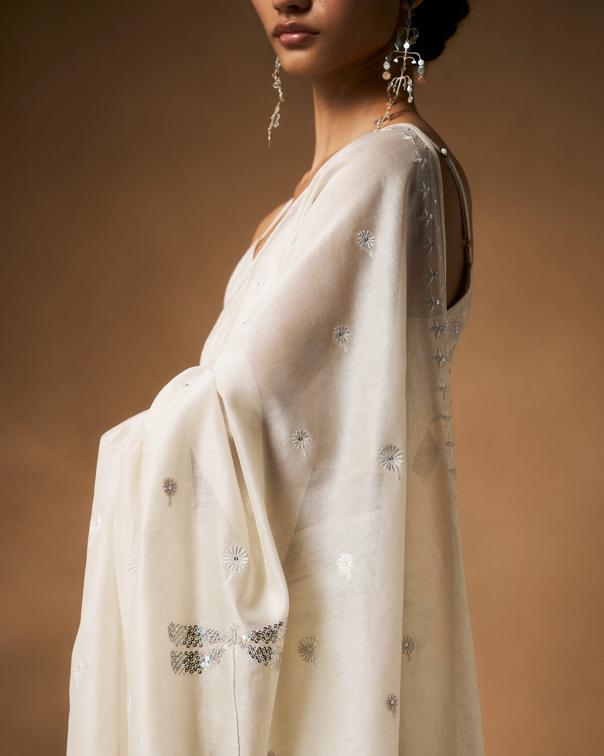 Afreen Sari - Ivory Embroidered