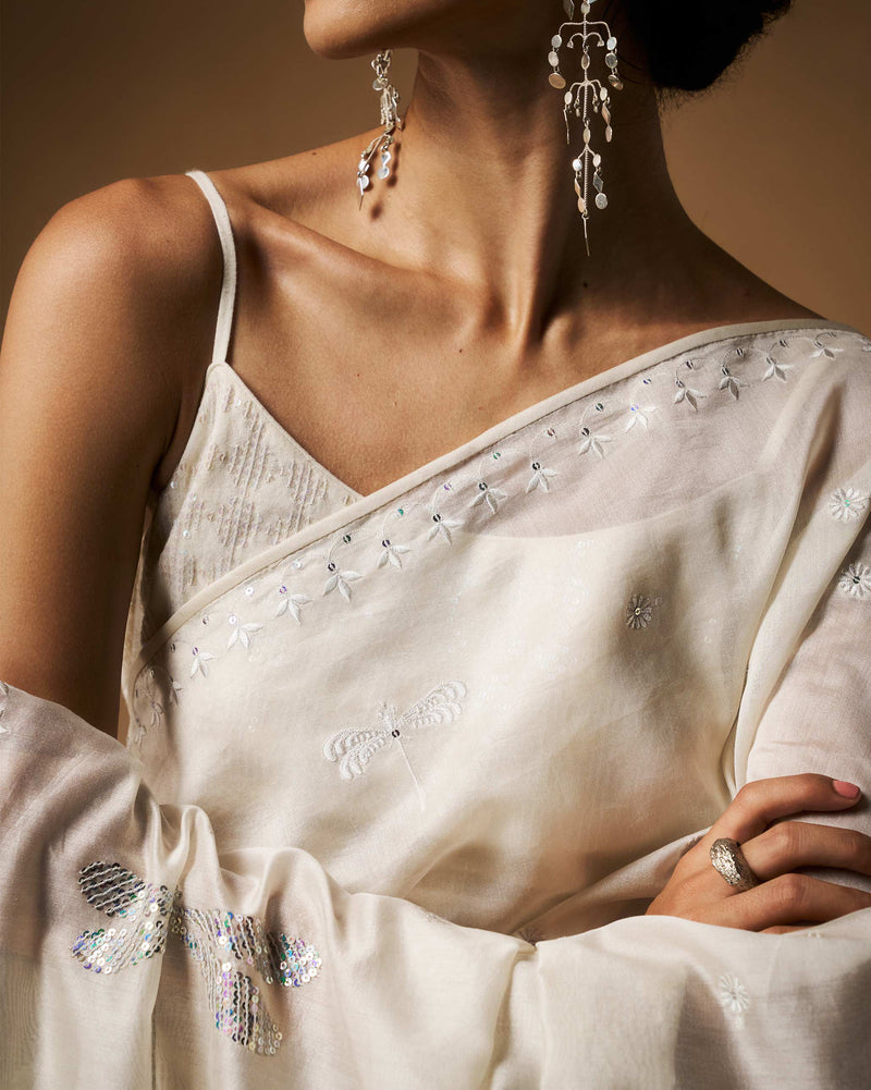 Afreen Sari - Ivory Embroidered