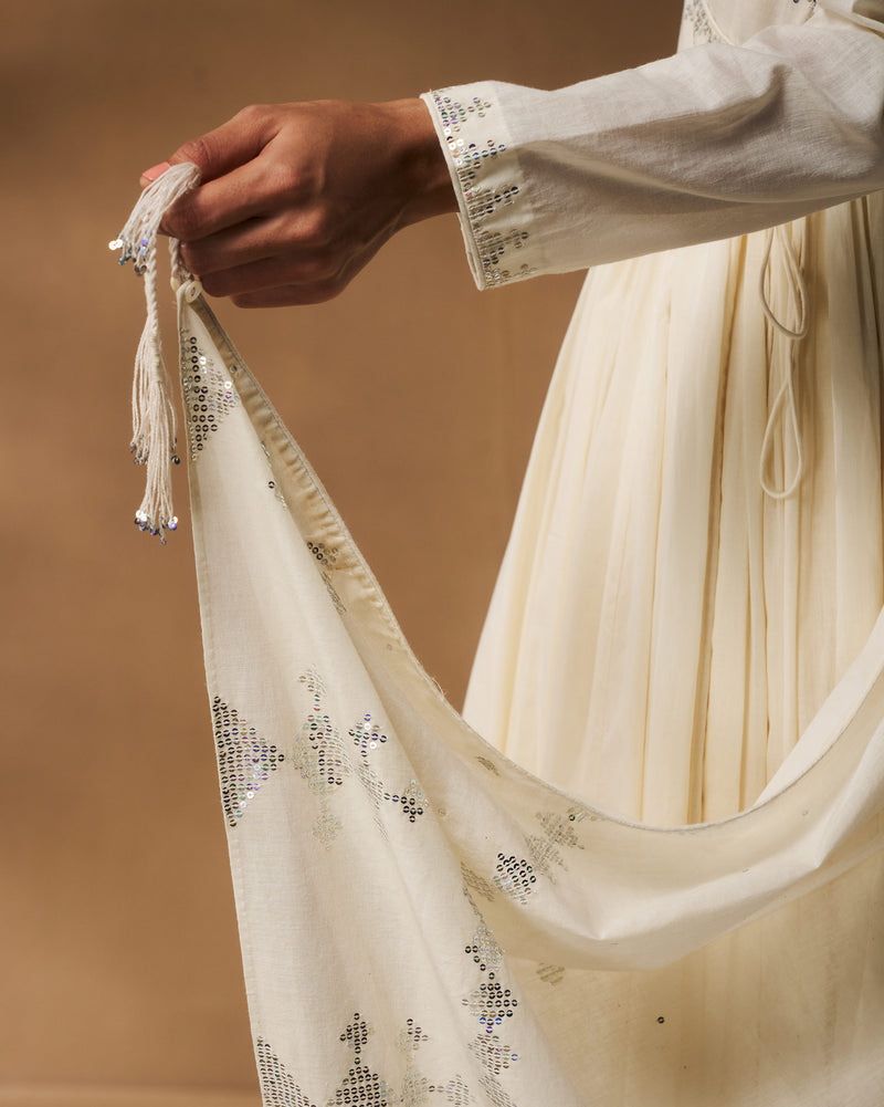 Tahira Dupatta - Ivory Hand Embroidered