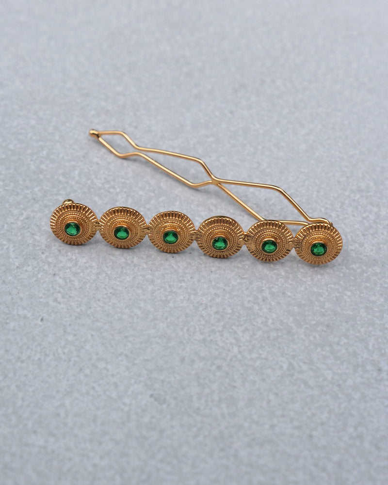 Yoma Hair Pin - Gold & Green