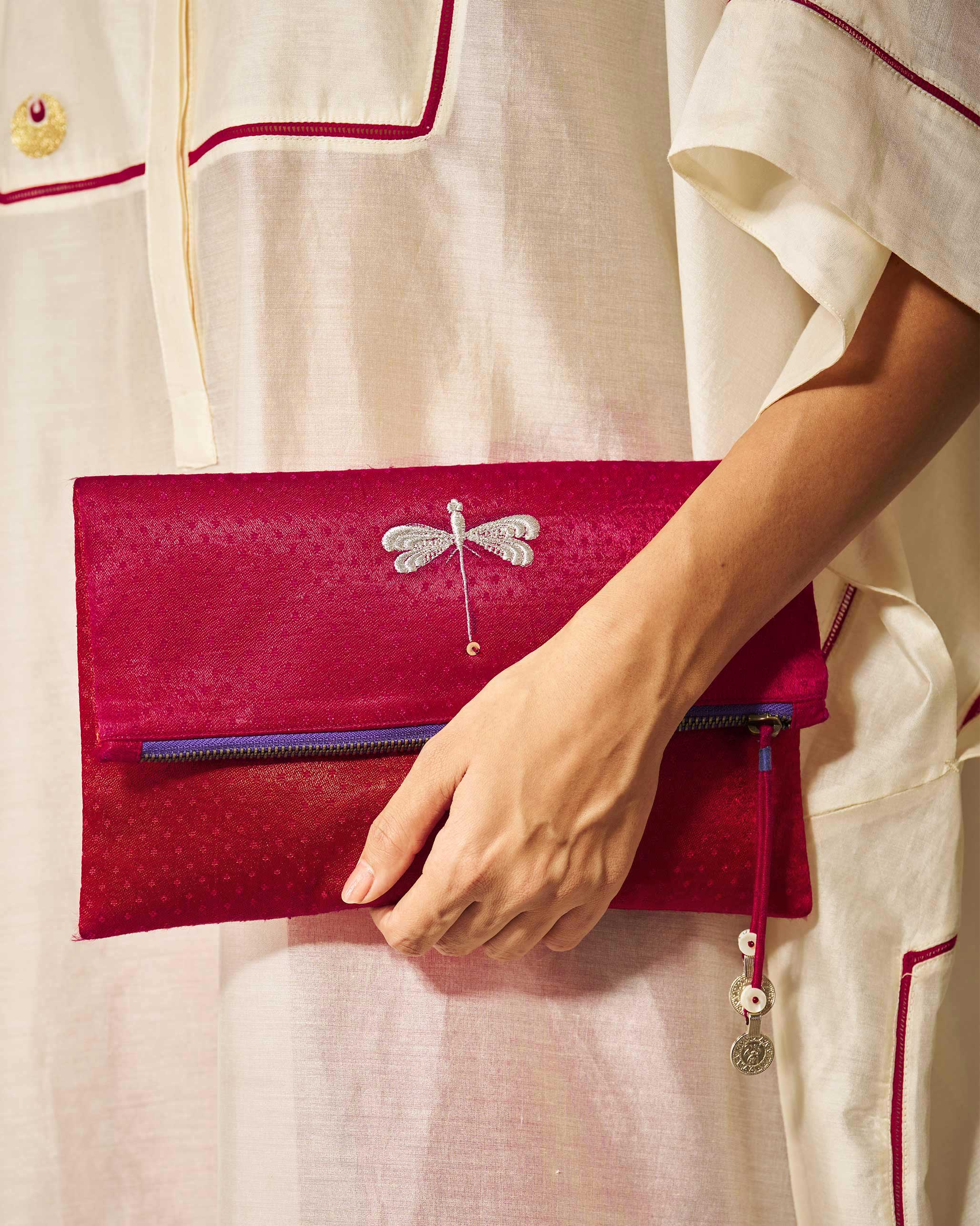 Fold Over Clutch - Red & Fuschia