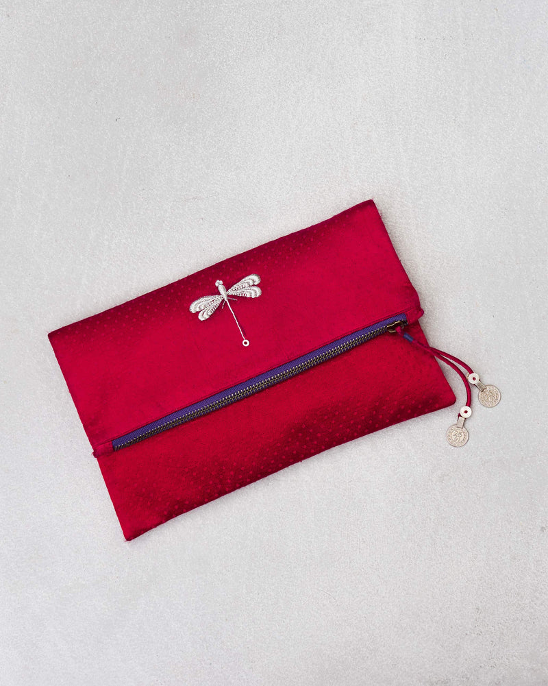 Fold Over Clutch - Red & Fuschia