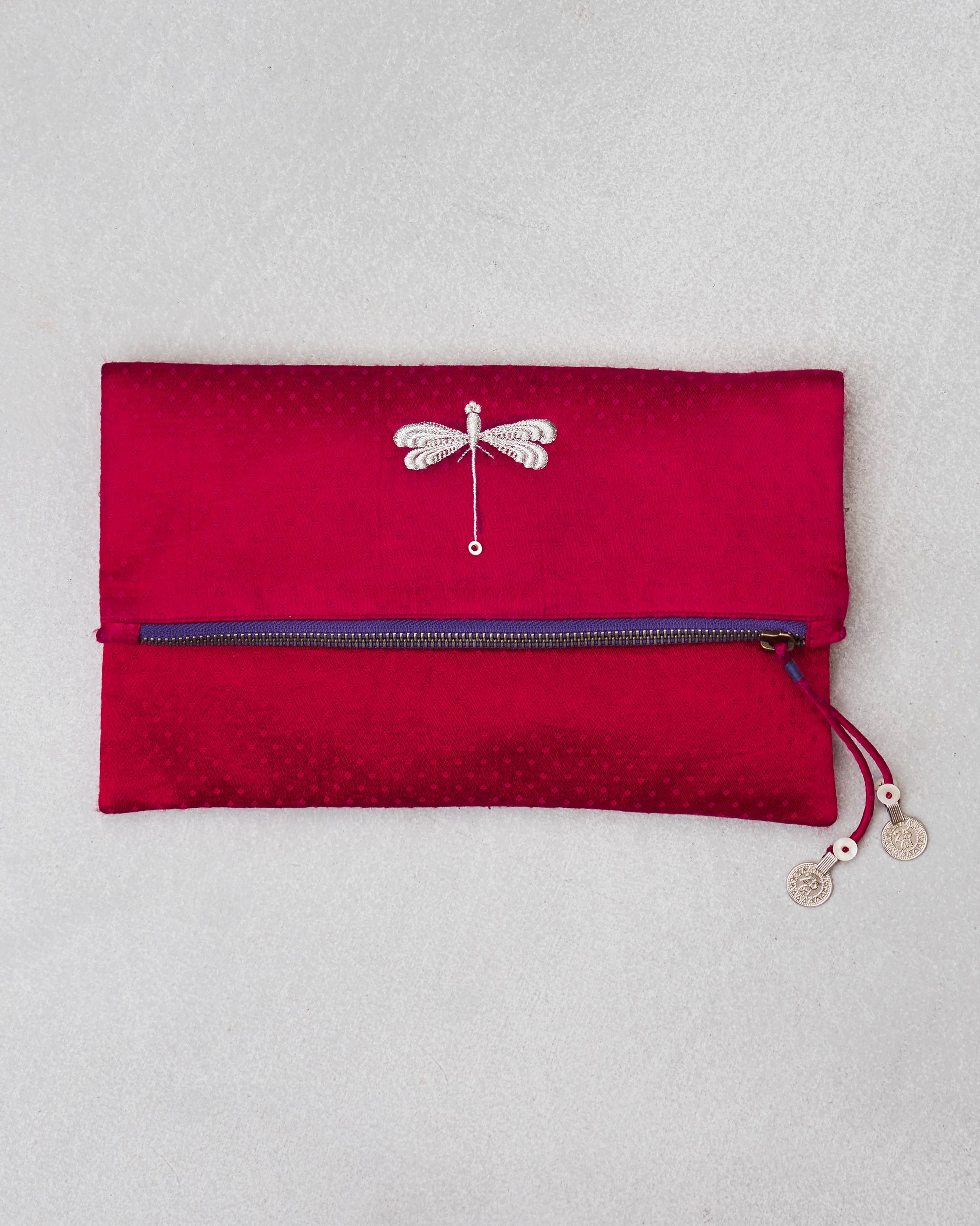 Fold Over Clutch - Red & Fuschia