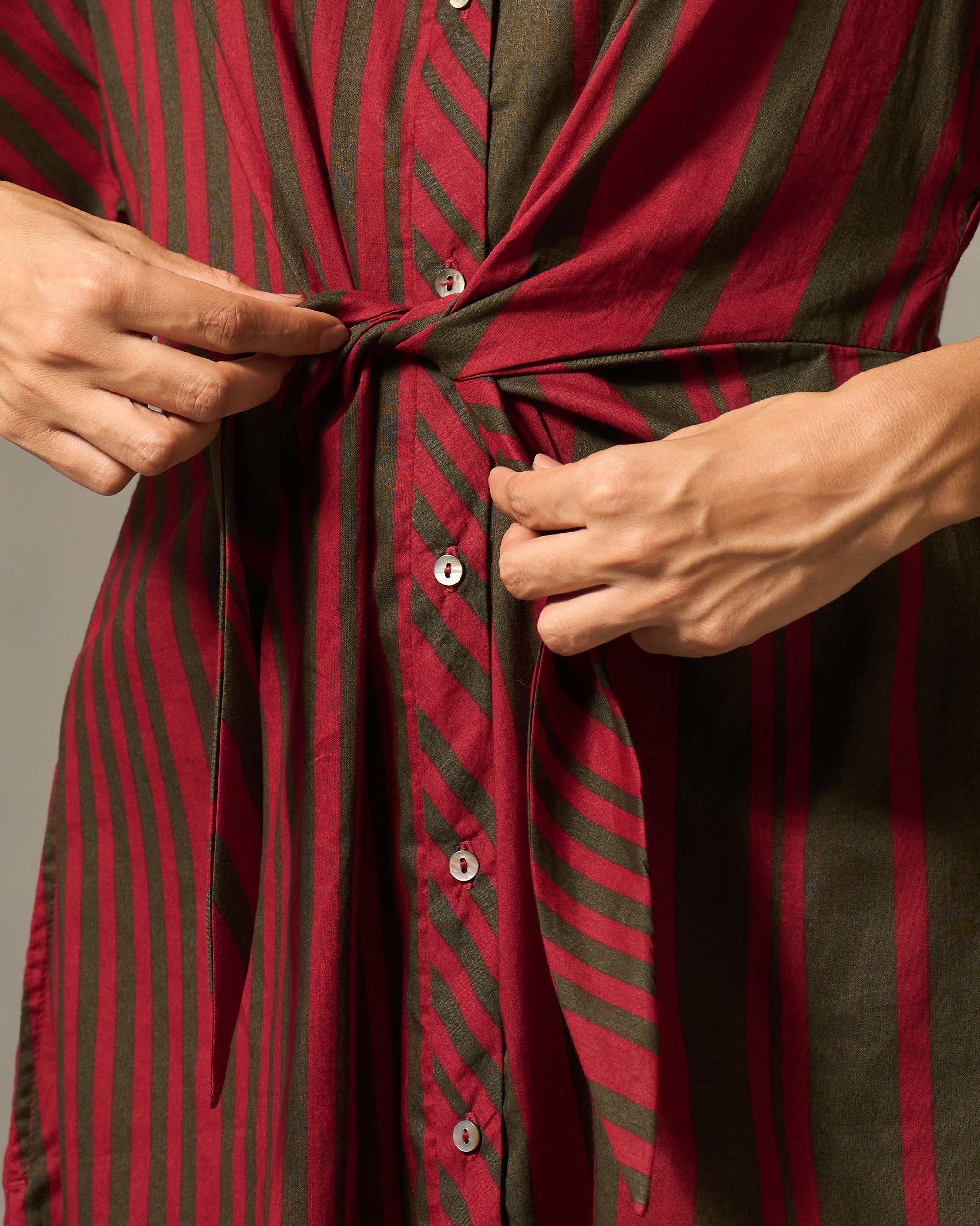 Tangier Shirt Dress - Red & Oak Brown Print