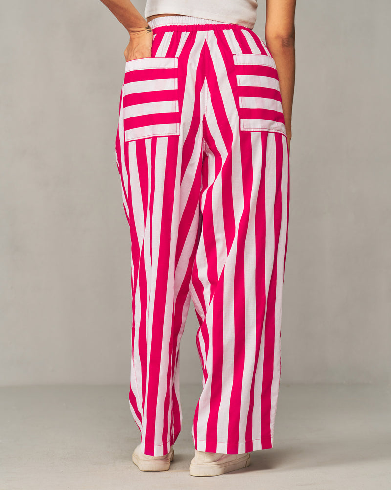 Recess Pants - Fuchsia & White Stripes