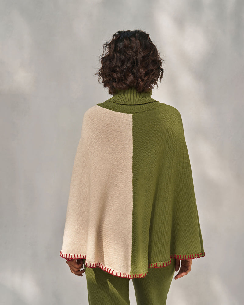 Alpine Poncho - Olive & Oatmeal