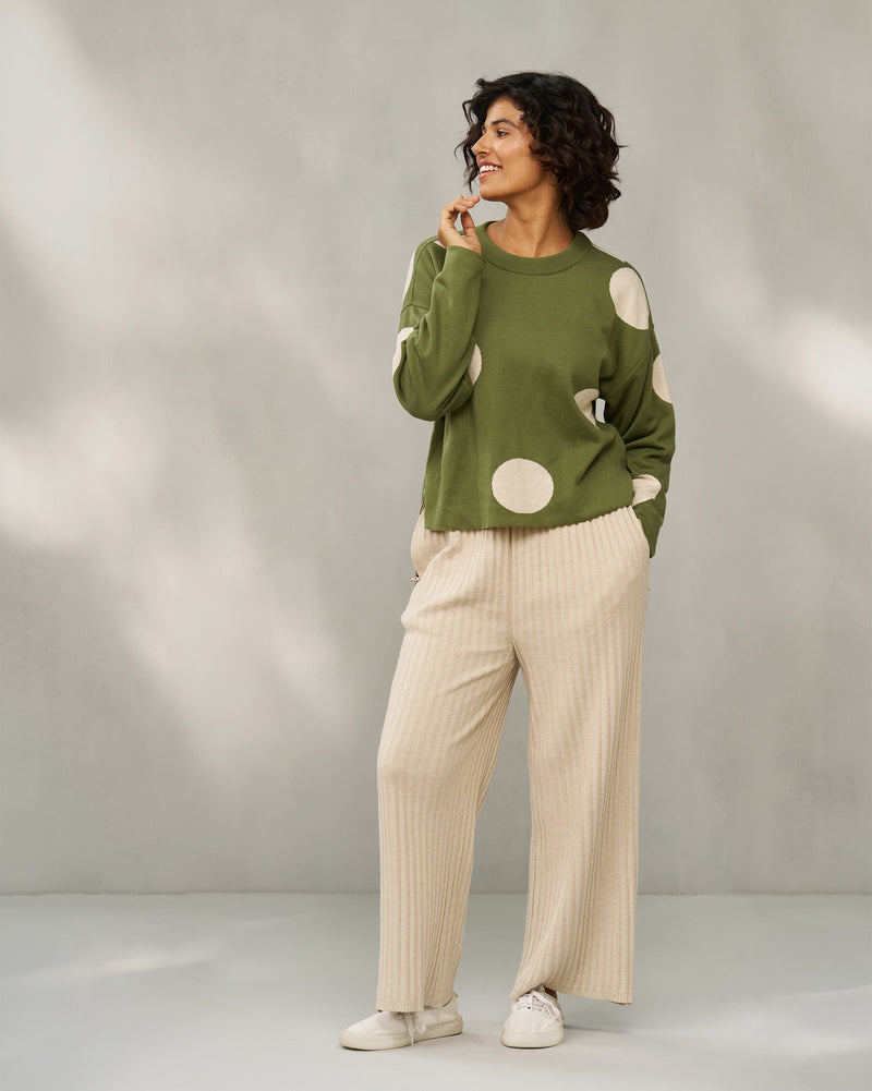 Polka Jumper - Olive & Oatmeal Polkas