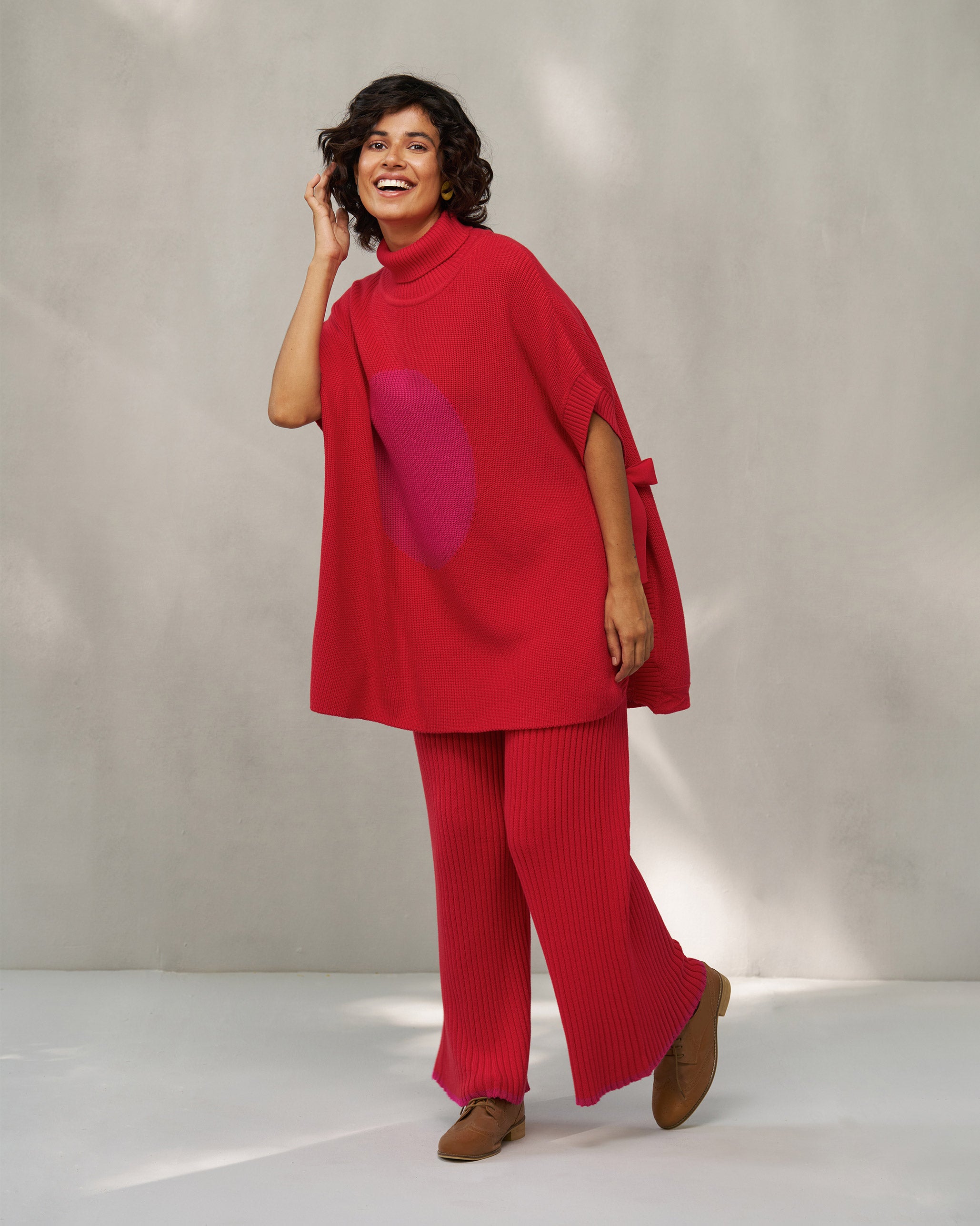 Ribbed Knit Trousers - Bright Red