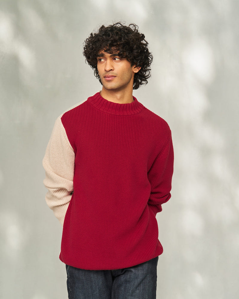 Crew-Neck Sweater - Dark Red