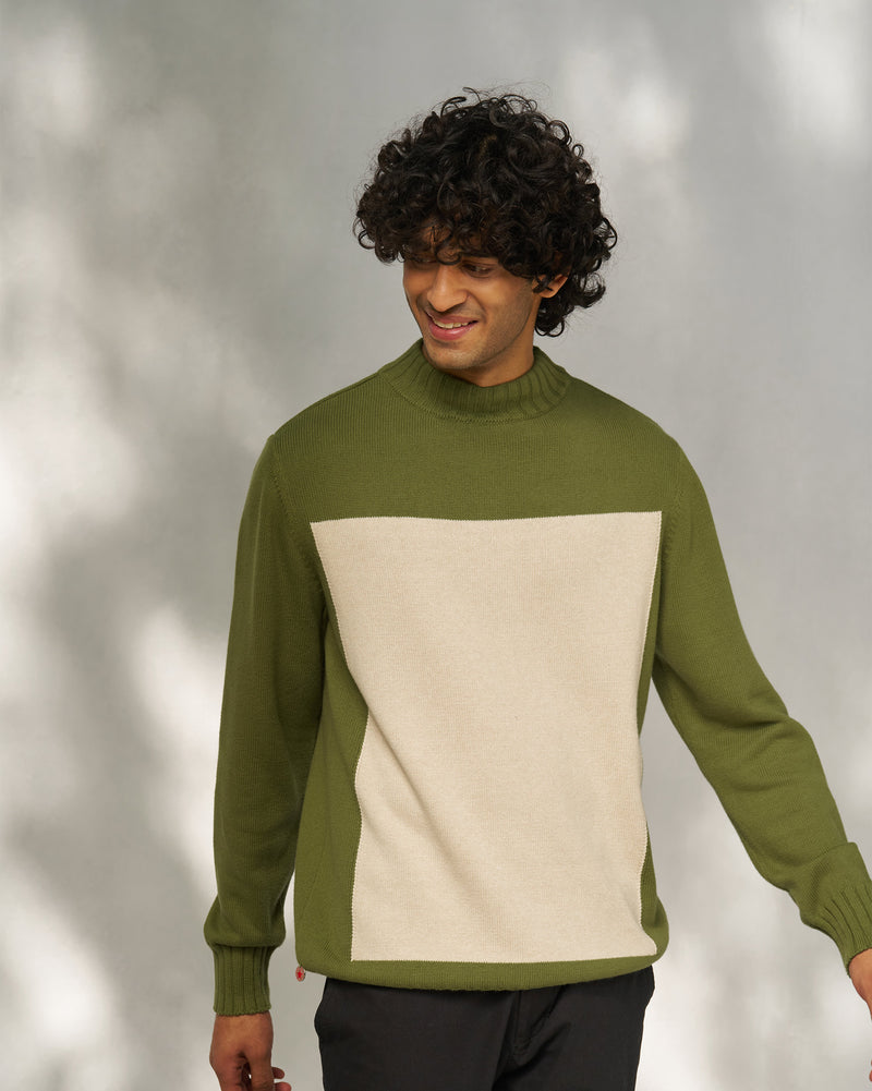 Boxed Sweater - Olive & Oatmeal