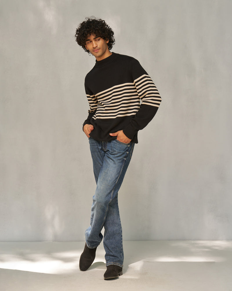 Stripefront Sweater - Black & Oatmeal Stripes