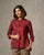 Mandarin Collar Top - Red & Oak Brown Print