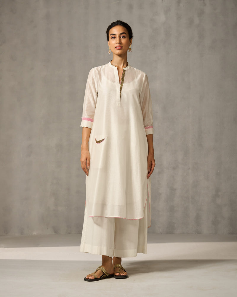 Chaand Pocket Kurta & Slip - Ivory