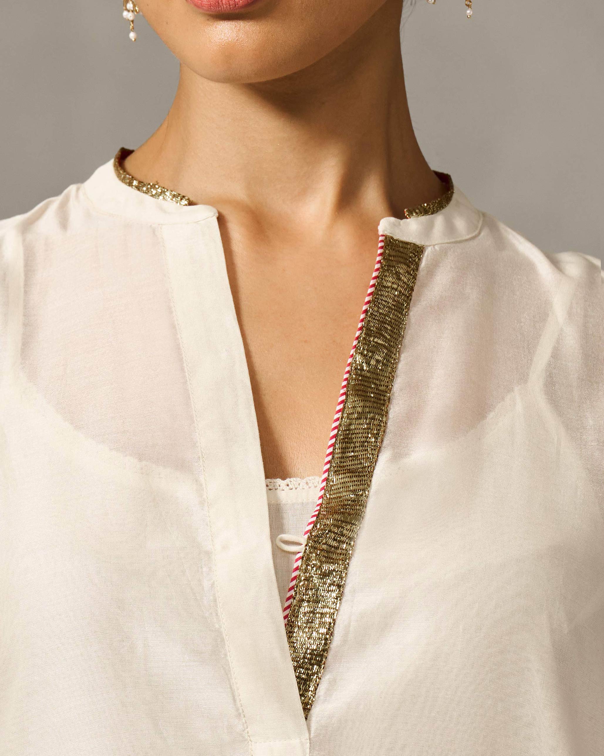 Chaand Pocket Kurta & Slip - Ivory