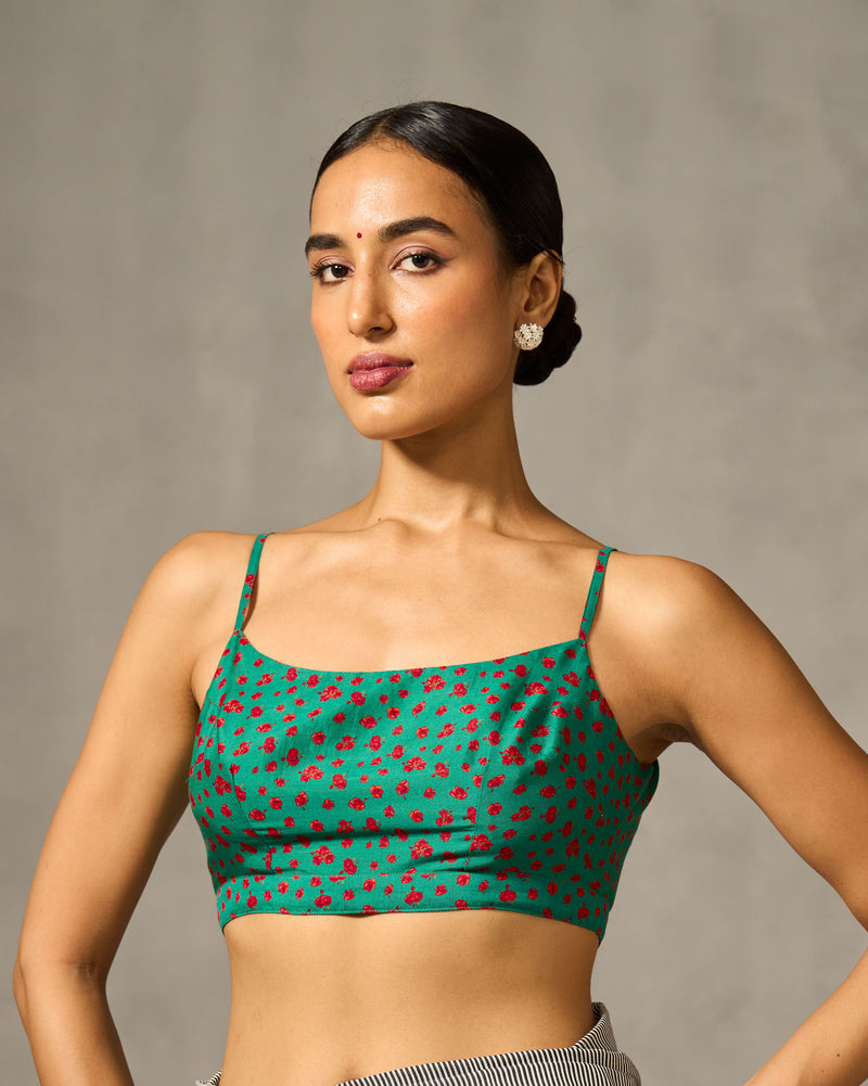 Strappy Blouse - Green & Red Print