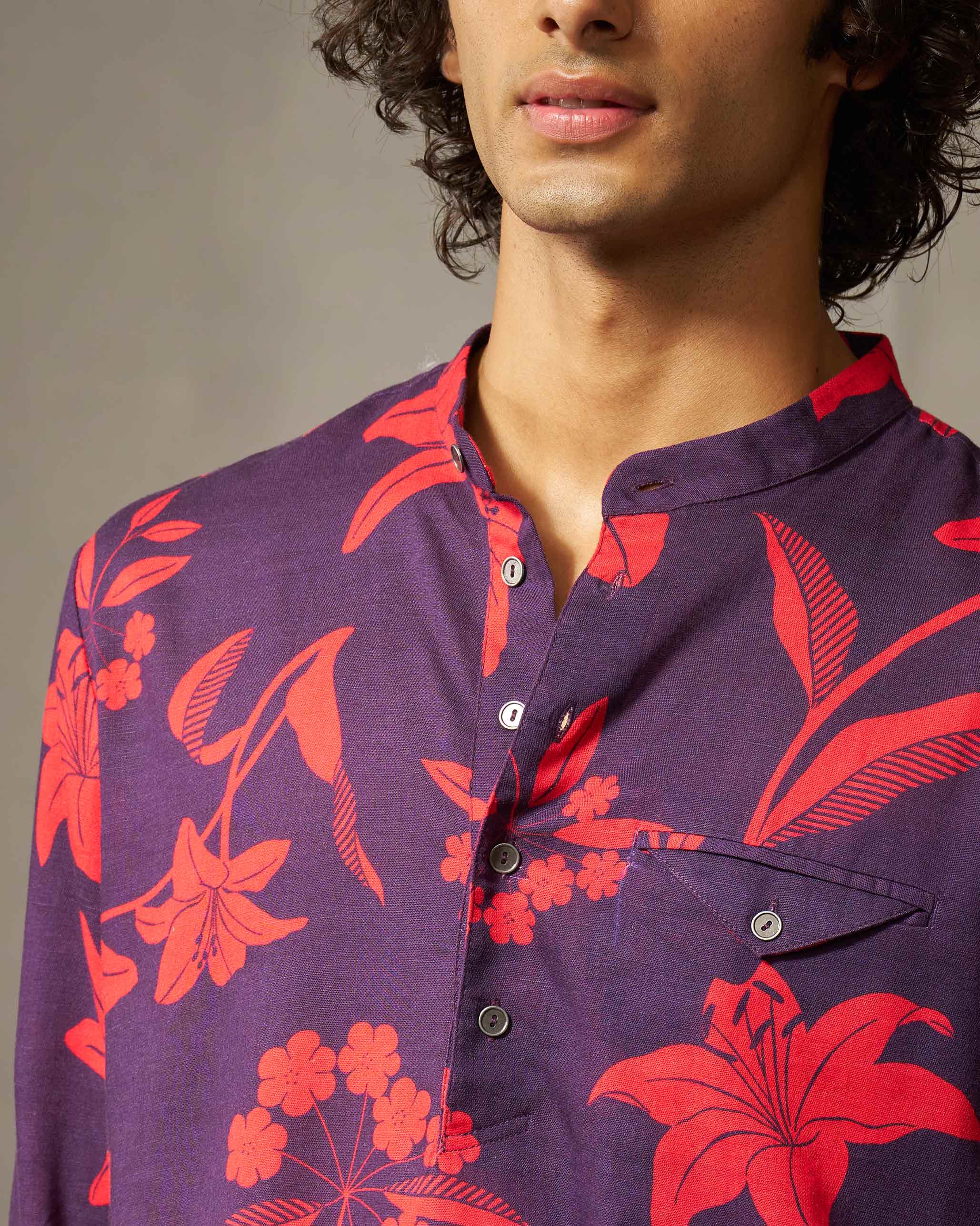 Fort Kurta - Red & Purple Print