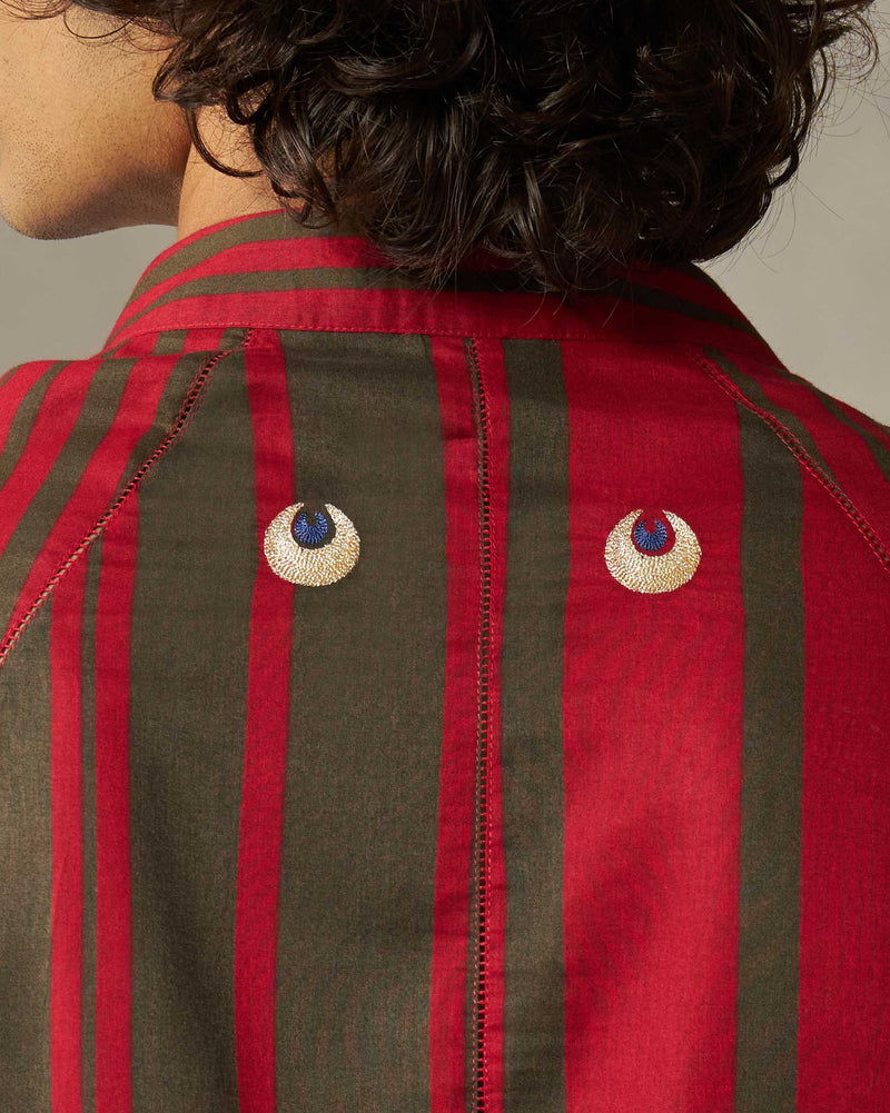 Jubilee Kurta - Red & Oak Brown Stripes