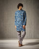 Front Pleat Kurta - Navy Print