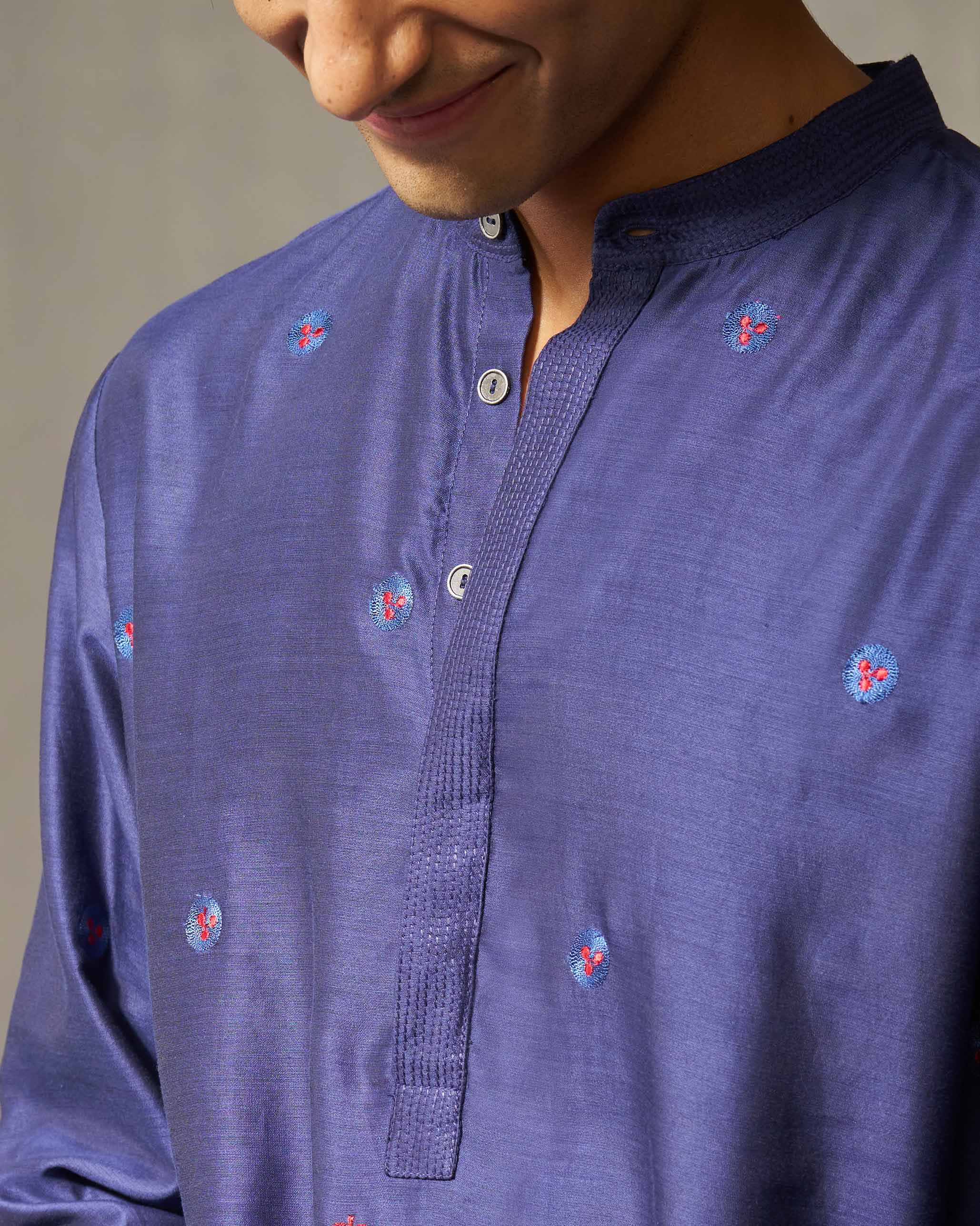 Neckband Kurta - Navy Embroidery