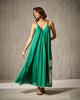 V-Neck Strappy Dress - Green & Silver Foil Print