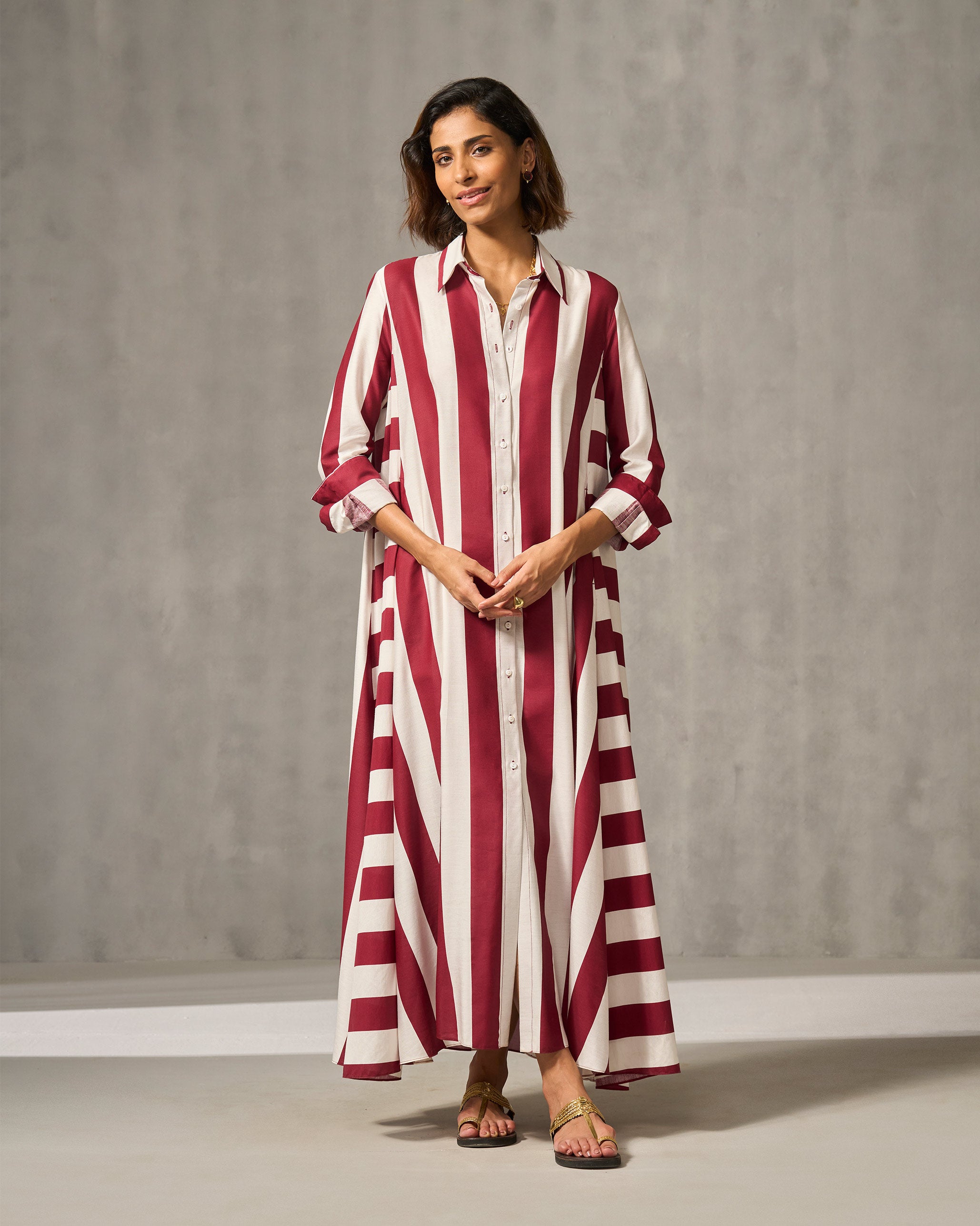 Pattaya Shirt Dress - Red & Ivory Stripes