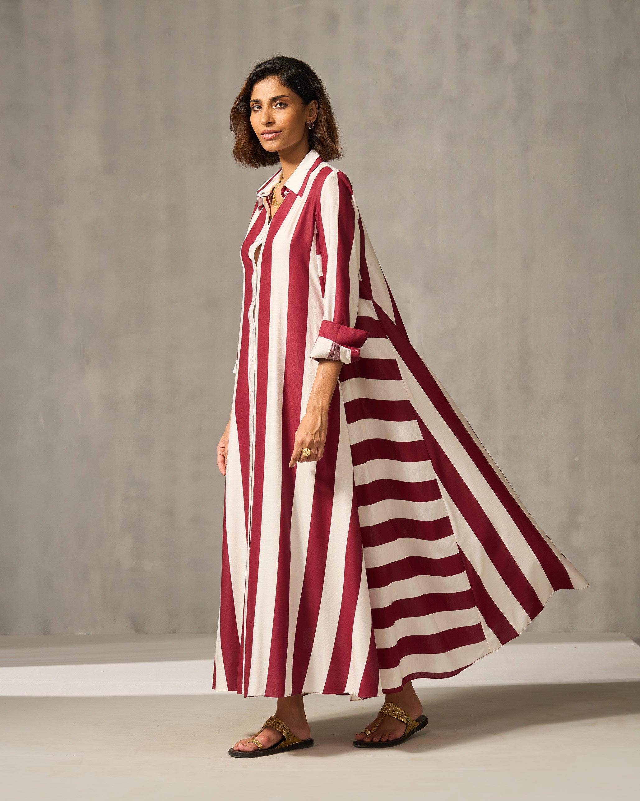 Pattaya Shirt Dress - Red & Ivory Stripes