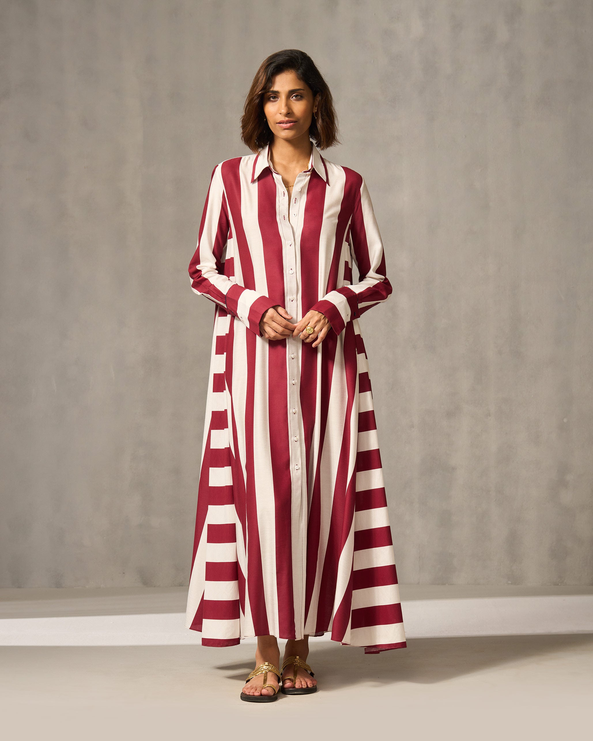 Pattaya Shirt Dress - Red & Ivory Stripes