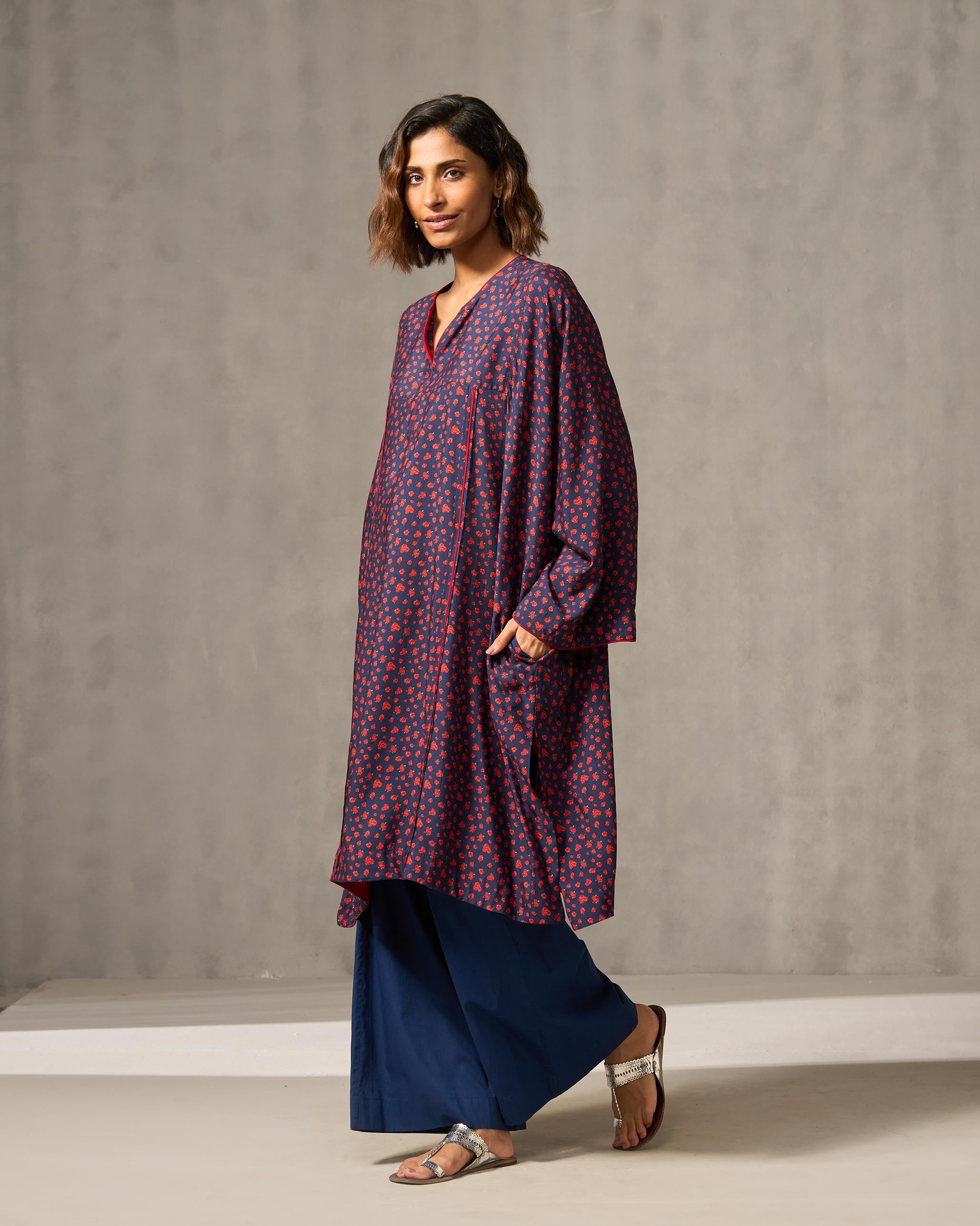 Medina Kurta - Navy & Red Print