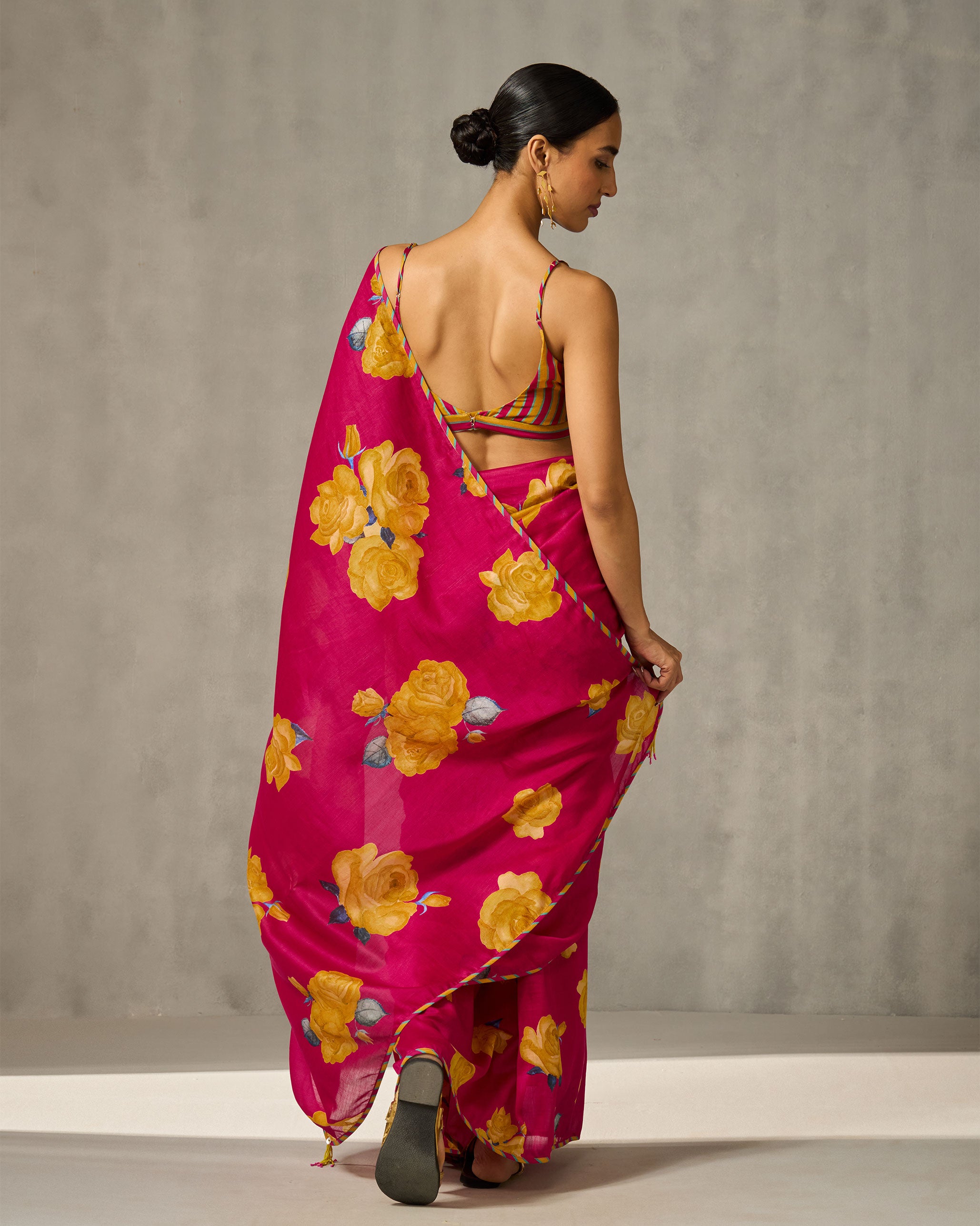 Blossom Sari - Fucshia & Yellow Print