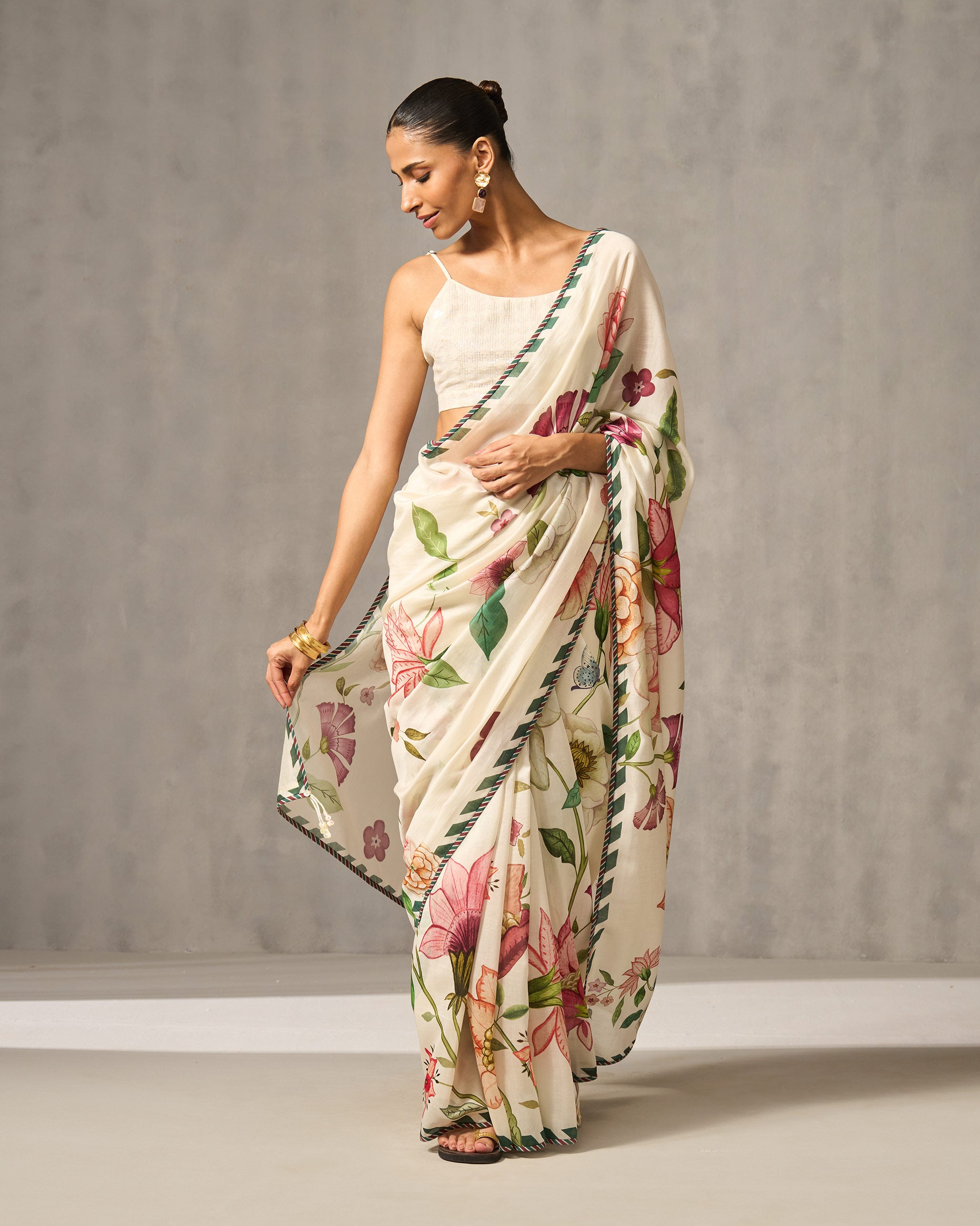 Bloom Bed Sari - Ivory Print