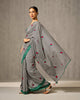 Striped Rose Sari - Black & Ivory Embroidered